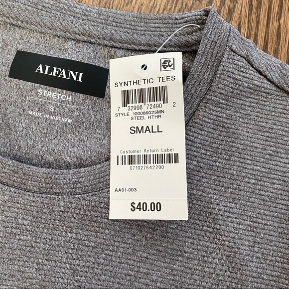 NWT Ribbed grey T-shirt Alfani stretch short sleeve. Size small - Picture 2 of 4